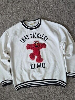 Vtg Sesame Street Sweatshirt Mens‎ L  Talking Tickle Elmo Ringer 90s USA *WORKS!